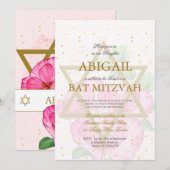 Bat Mitzvah Poppies Floral Gold Pink Star van Davi Kaart (Voorkant / Achterkant)