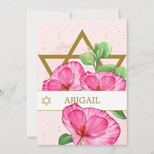 Bat Mitzvah Poppies Floral Gold Pink Star van Davi Kaart