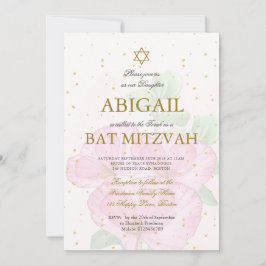 Bat Mitzvah Poppies Floral Gold Pink Wash Kaart