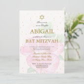 Bat Mitzvah Poppies Floral Gold Pink Wash Kaart (Staand voorkant)