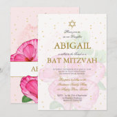 Bat Mitzvah Poppies Floral Gold Pink Wash Kaart (Voorkant / Achterkant)