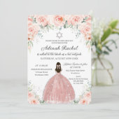 Bat Mitzvah Princess Blush Floral Rozen Silver Kaart (Staand voorkant)