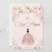 Bat Mitzvah Princess Blush Floral Rozen Silver Kaart (Achterkant)