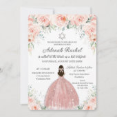 Bat Mitzvah Princess Blush Floral Rozen Silver Kaart (Voorkant)