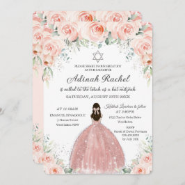 Bat Mitzvah Princess Blush Floral Rozen Silver Kaart
