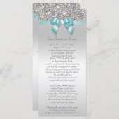 Bat Mitzvah Programme Silver Sequin Blauwgroen Bow Programmakaart (Voorkant / Achterkant)