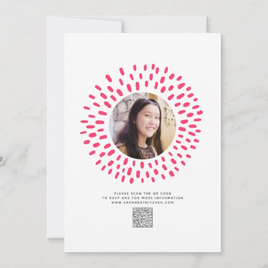Bat Mitzvah QR Code Roze Foto Starburst Pop Retro Kaart (Achterkant)