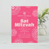 Bat Mitzvah QR-code Roze Foto Sterbarsting Pop Ret Kaart (Staand voorkant)