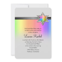 Bat Mitzvah Rainbow en Black Ribbon Silver Star