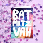 BAT MITZVAH  Rainbow Galaxy Congrats Kaart<br><div class="desc">Hand getekende tekst door mij voor u met een kleurrijke regenboog achtergrond. Voeg je eigen tekst toe aan de binnenkant van de kaart. Kijk voor meer design en kleuren in mijn winkel! Of laat het me weten als je iets op maat wilt. Ik heb ook bijpassend inpakpapier en natuurlijk zowel...</div>