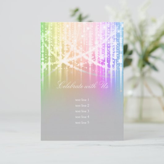 Bat Mitzvah Rainbow Sparkly Lights na Party Kaart (Staand voorkant)