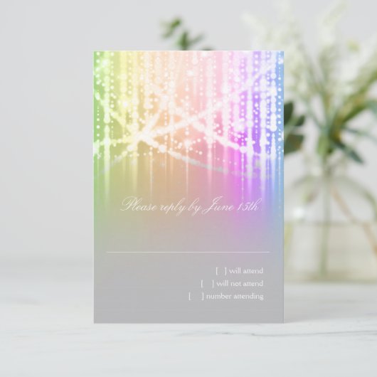 Bat Mitzvah Rainbow Sparkly Lights RSVP Kaartje (Staand voorkant)
