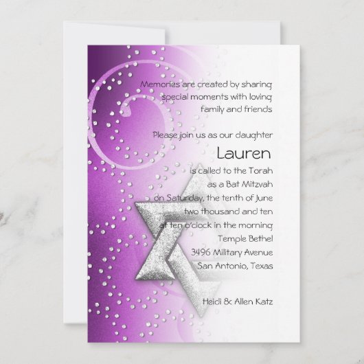 Bat Mitzvah Raspberry Shimmer Star van David Kaart (Voorkant)