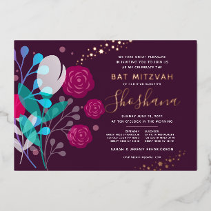 Bat Mitzvah Real Roos Gold Trendy Folie Invitation Folie Uitnodiging