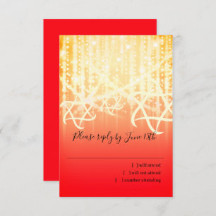Bat Mitzvah Red en Gold Sparkly Lights RSVP Kaartje