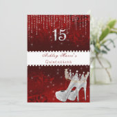 Bat Mitzvah Red Satin Princess Crown Diamonds Invi Kaart (Staand voorkant)