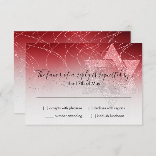 Bat Mitzvah Red Star van David Glittery RSVP (Voorkant / Achterkant)