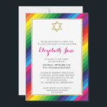 BAT MITZVAH regenboog streep patroon goud glitter Kaart<br><div class="desc">OPMERKING - het glittergouden effect is een gedrukte fotoEen gedurfd en helder regenbooggestreept ontwerp voor de BAT MITZVAH-UITNODIGINGEN van uw kind. Wow je vrienden en familie met dit kleine aantal ;D Setup als een sjabloon het is eenvoudig voor u om uw eigen gegevens toe te voegen, voeg uw foto of...</div>