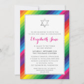 BAT MITZVAH regenboog streep patroon zilver glitte Kaart (Voorkant)