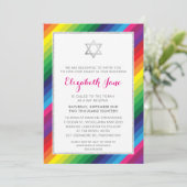 BAT MITZVAH regenboog streep patroon zilver glitte Kaart (Staand voorkant)