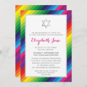 BAT MITZVAH regenboog streep patroon zilver glitte Kaart (Voorkant / Achterkant)