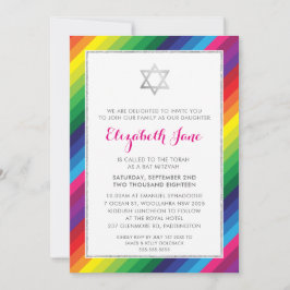 BAT MITZVAH regenboog streep patroon zilver glitte Kaart