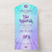 Bat Mitzvah Retro Blauw Paarse Gradient Boho Bold All In One Uitnodiging (Binnen)