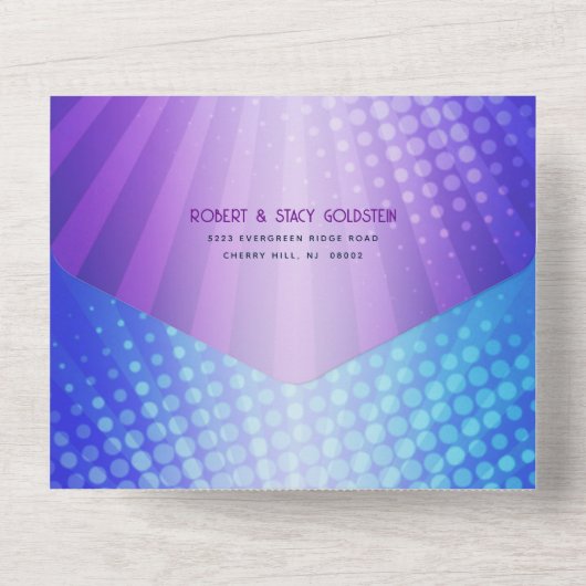 Bat Mitzvah Retro Blauw Paarse Gradient Boho Bold All In One Uitnodiging (Achterkant)