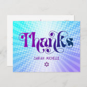 Bat Mitzvah Retro Blauw Paarse Gradiënt Dank u Briefkaart (Voorkant / Achterkant)