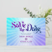 Bat Mitzvah Retro Blauw Paarse Ombre Gradient Boho Save The Date (Staand voorkant)