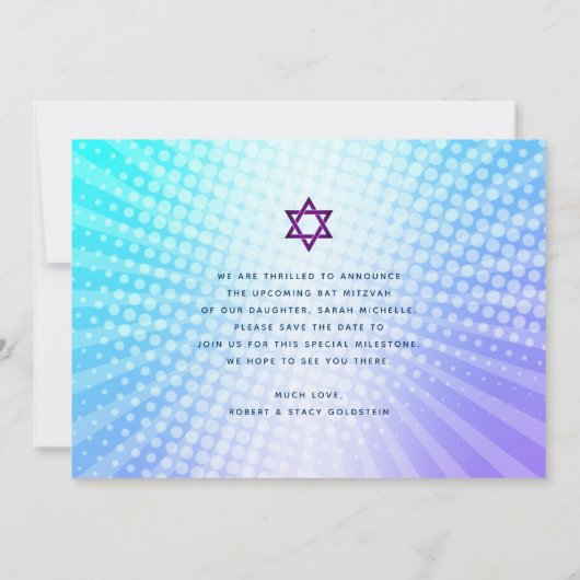 Bat Mitzvah Retro Blauw Paarse Ombre Gradient Boho Save The Date (Achterkant)