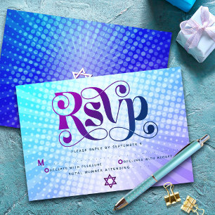 Bat Mitzvah Retro Boho Blau Paars Gradiënt Vet RSVP Kaartje