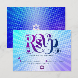 Bat Mitzvah Retro Boho Blauw Paarse Gradiënt Vet RSVP Kaartje