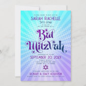 Bat Mitzvah Retro Boho Blauwe Paarse Gradiënt Vetg Kaart (Voorkant)