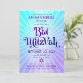 Bat Mitzvah Retro Boho Blauwe Paarse Gradiënt Vetg Kaart (Staand voorkant)