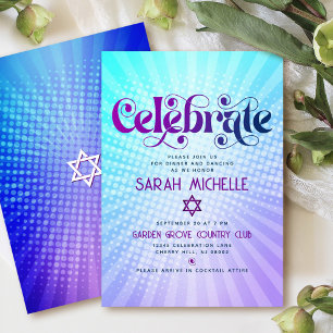 Bat Mitzvah Retro Boho Paars Blauw Verlopen Vet Informatiekaartje