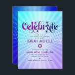 Bat Mitzvah Retro Boho Paarse Blauwe Gradiënt Vet Informatiekaartje<br><div class="desc">Wees trots, verheug je en laat deze mijlpaal van je favoriete Bat Mitzvah zien! Neem deze groovy boho retro, gepersonaliseerde insert op voor extra informatie voor uw evenement. Leuke, trendy, gedurfde paarse en marineblauwe typografie met moderne sans serif typografie overlay een achtergrond van pop lichte turquoise en paarse ombre gradiënt...</div>
