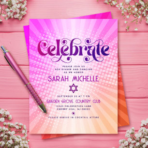 Bat Mitzvah Retro Boho Roze Oranje Gradiënt Vet Informatiekaartje
