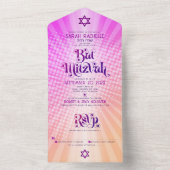 Bat Mitzvah Retro Boho Roze Sinaasappel Gradient B All In One Uitnodiging (Binnen)