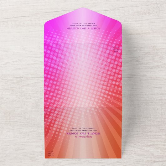 Bat Mitzvah Retro Boho Roze Sinaasappel Gradient B All In One Uitnodiging (Buitenkant)