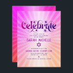 Bat Mitzvah Retro Boho Roze Sinaasappel Gradient B Informatiekaartje<br><div class="desc">Wees trots, verheug je en laat deze mijlpaal van je favoriete Bat Mitzvah zien! Neem deze groovy boho retro, gepersonaliseerde insert op voor extra informatie voor uw evenement. Leuke, trendy, gedurfde donkerroze en paarse typografie met moderne sans serif typografie overlay een achtergrond van pop licht sinaasappel en roze ombre gradiënt...</div>