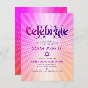 Bat Mitzvah Retro Boho Roze Sinaasappel Gradient B Informatiekaartje