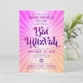 Bat Mitzvah Retro Boho Roze Sinaasappel Gradient B Kaart (Staand voorkant)