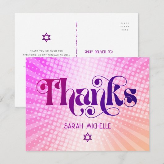 Bat Mitzvah Retro Roze Oranje Gradient Dank u Briefkaart (Voorkant / Achterkant)