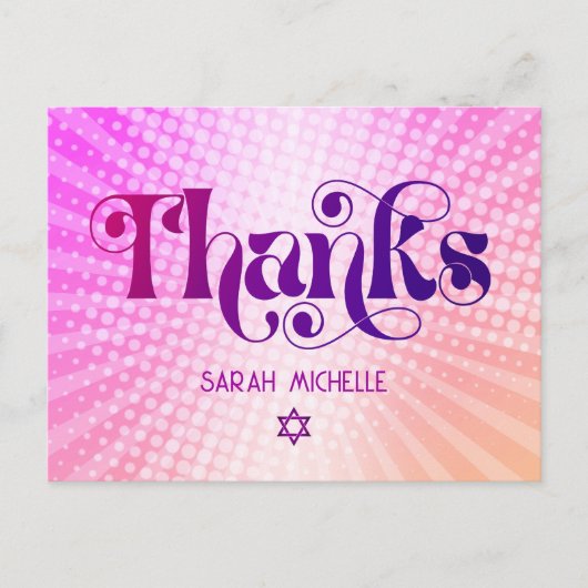 Bat Mitzvah Retro Roze Oranje Gradient Dank u Briefkaart (Voorkant)