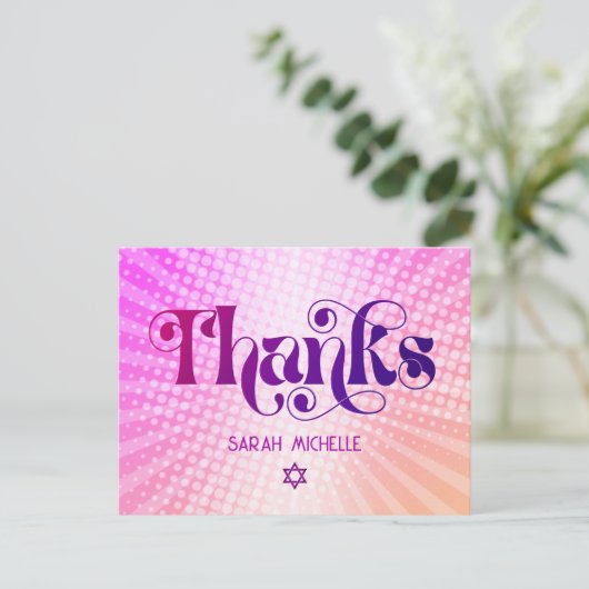 Bat Mitzvah Retro Roze Oranje Gradient Dank u Briefkaart (Staand voorkant)