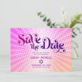 Bat Mitzvah Retro Roze Oranje Ombre Gradiënt Boho Save The Date (Staand voorkant)