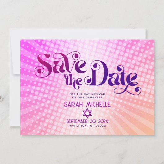 Bat Mitzvah Retro Roze Sinaasappel Ombre Gradient  Save The Date (Voorkant)