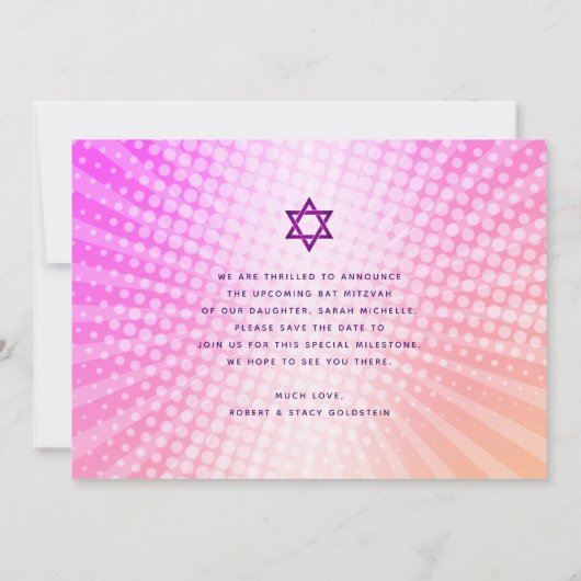 Bat Mitzvah Retro Roze Sinaasappel Ombre Gradient  Save The Date (Achterkant)