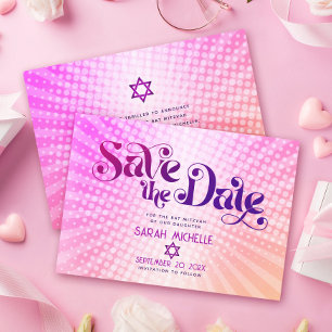Bat Mitzvah Retro Roze Sinaasappel Ombre Gradient  Save The Date